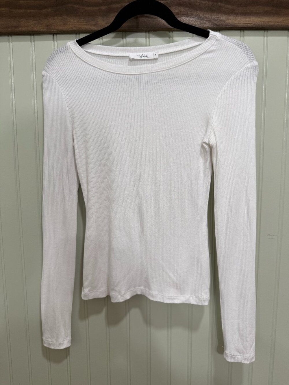 Talulah White Ribbed Long Sleeve Top Small Fitted Stretch Made in USA